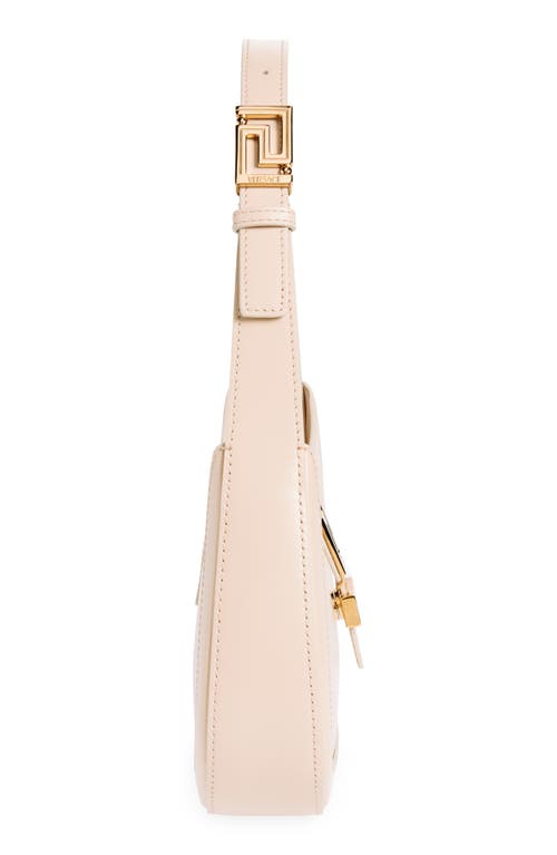 Shop Versace Small Greca Leather Hobo Bag In Chiffon- Gold