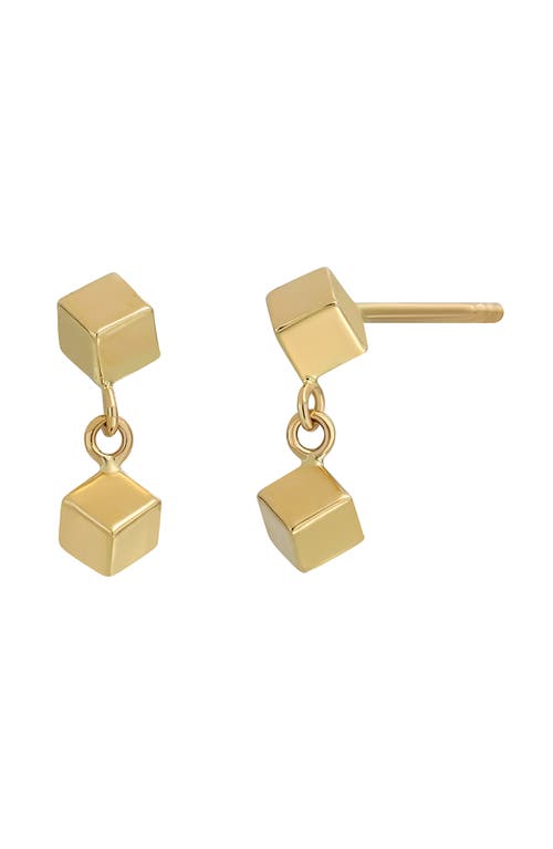 14K Gold Cube Drop Earrings in 14K Yellow Gold