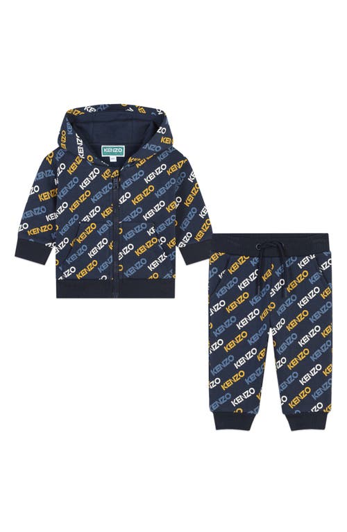 Shop Kenzo Kids' Cotton Zip Hoodie & Sweatpants Set In Navy