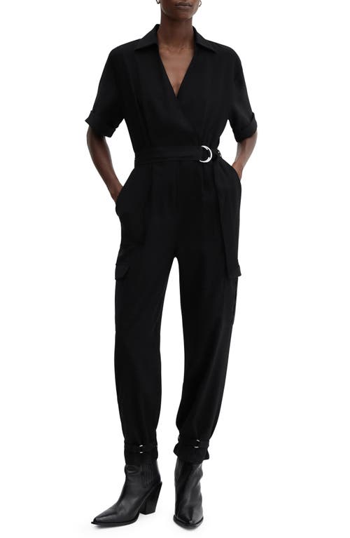 MANGO Belted Jumpsuit Black at Nordstrom,