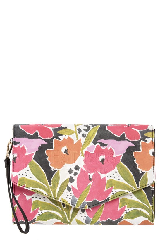 Ted Baker Magnoly Magnolia Print Faux Leather Wristlet In Pink