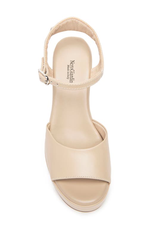 Shop Nerogiardini Ankle Strap Platform Sandal In Beige/khaki