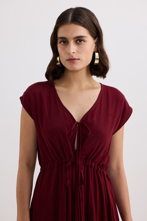 Reistor Deep V-neck Gathered Dress In Burgundy