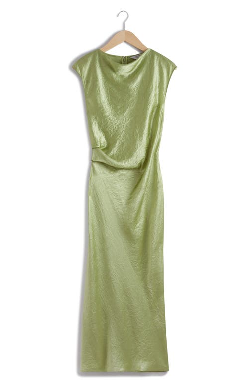 & Other Stories Tania Cap Sleeve Satin Midi Dress In Green