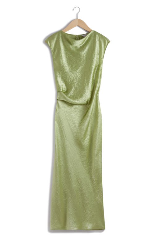 & Other Stories Cap Sleeve Satin Midi Dress In Green Dusty Light