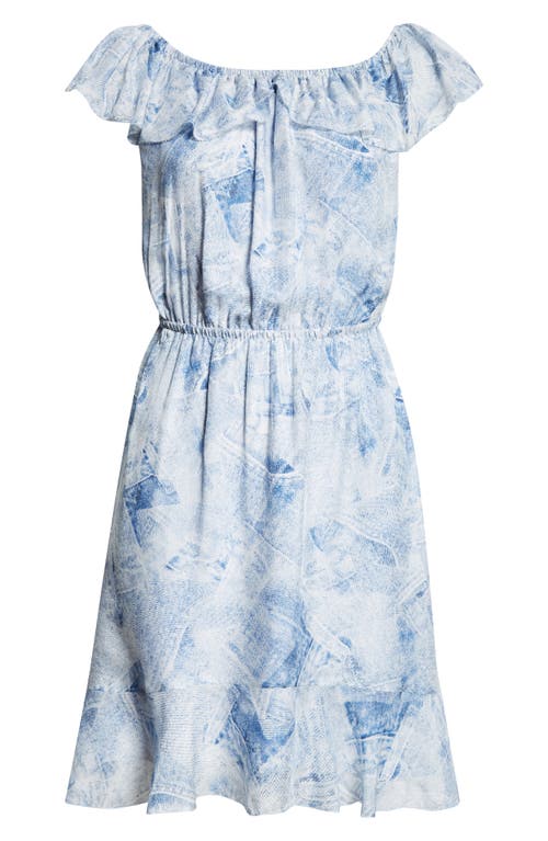 L Agence Leonie Silk Off-the-shoulder Dress In Blue Multi Denim Print