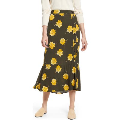 Madewell Fall Flowers Ruffle Hem Midi Skirt, Green