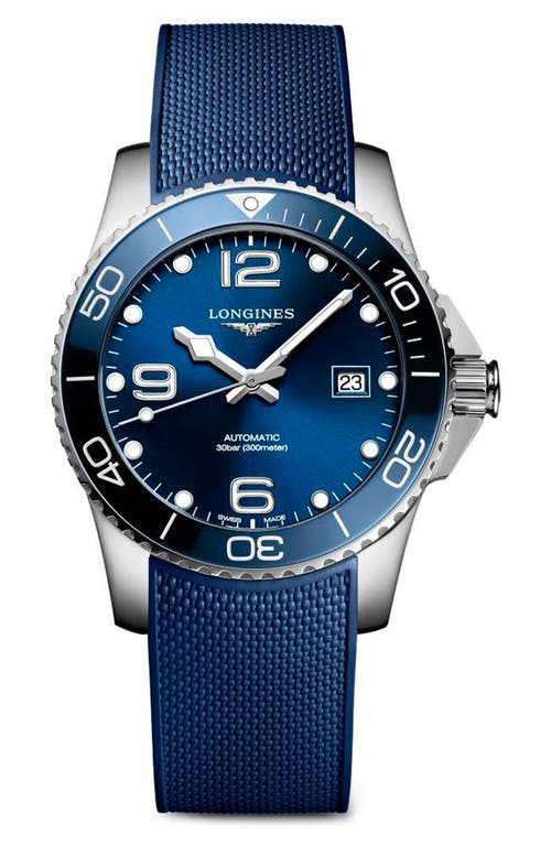 Shop Longines Hydroconquest Automatic Rubber Strap Watch, 41mm In Blue/silver