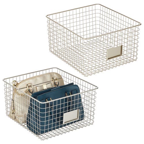 Shop Mdesign Bedroom Closet Storage Organizer Basket With Label Slot, 2 Pack In Satin