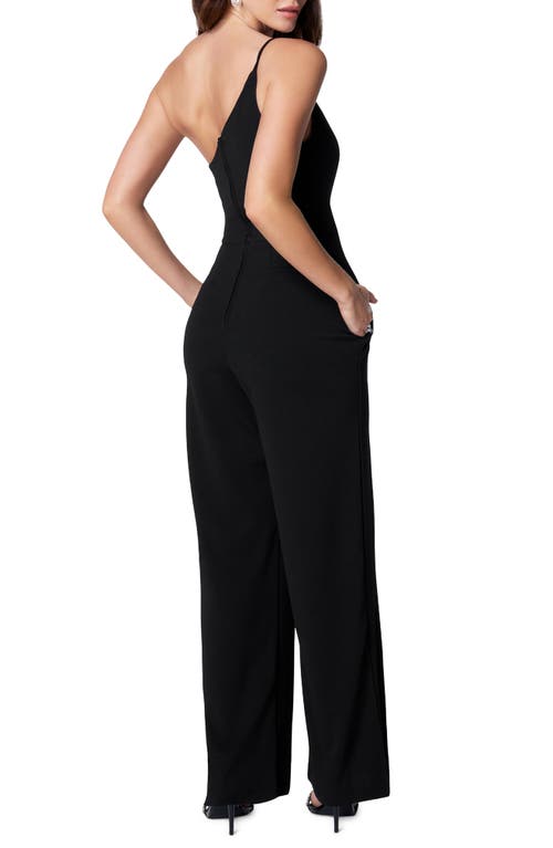 Shop Bebe Core One-shoulder Wide Leg Jumpsuit In Black