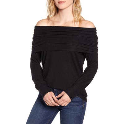 Petite Gibson Cozy Fleece Convertible Neck Sweatshirt, Black