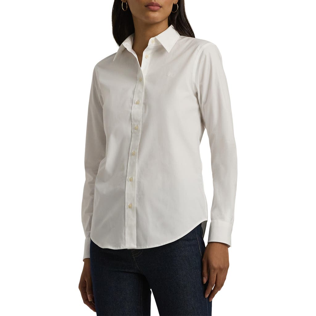 Ralph Lauren Lauren Easy Care Stretch Cotton Shirt In White