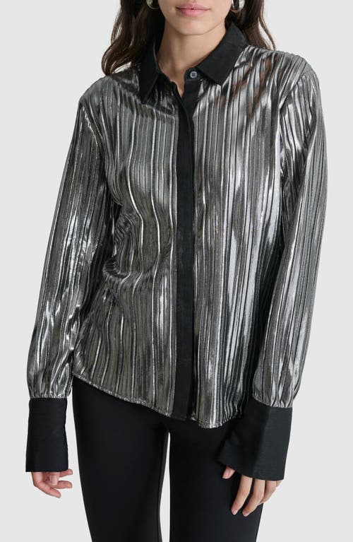 Shop Dkny Foil Pleated Button-up Shirt In Silver