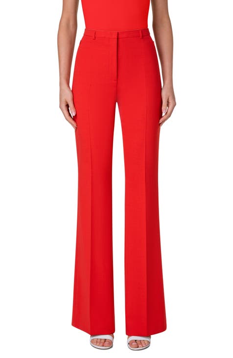  TERNEZ Women's Pants Pants for Women Damask Print Wide Leg Pants  (Color : Red, Size : Small) : Clothing, Shoes & Jewelry