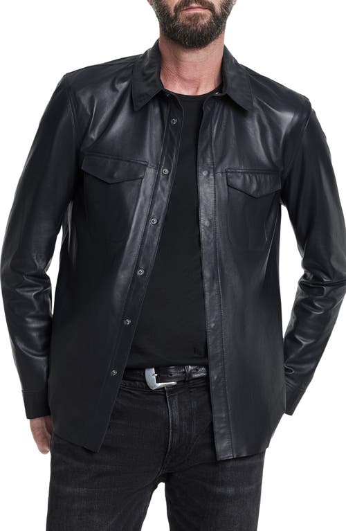 Shop John Varvatos Travis Leather Shirt Jacket In Dark Navy