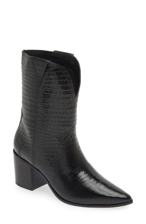 Kaanas Ver Croc Embossed Pointed Toe Western Boot In Black