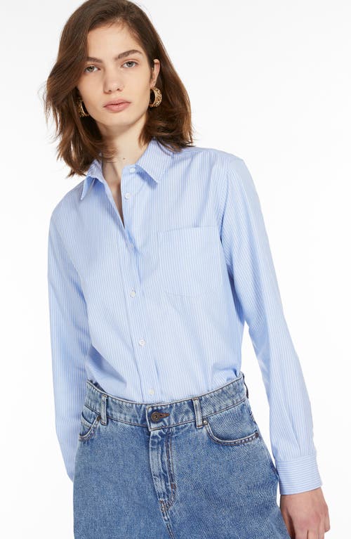 Shop Max Mara Weekend  Piadena Stripe Cotton Button-up Shirt In Light Blue