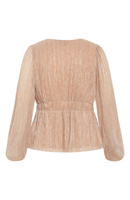 City Chic Lilian Metallic Wrap Front Top In Soft Blush