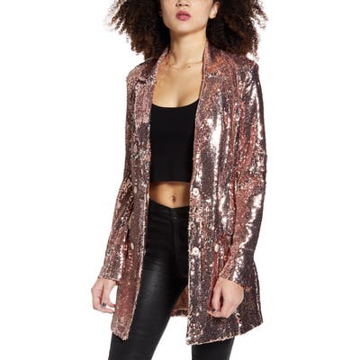 Endless Rose Sequin Double Breasted Blazer, Metallic