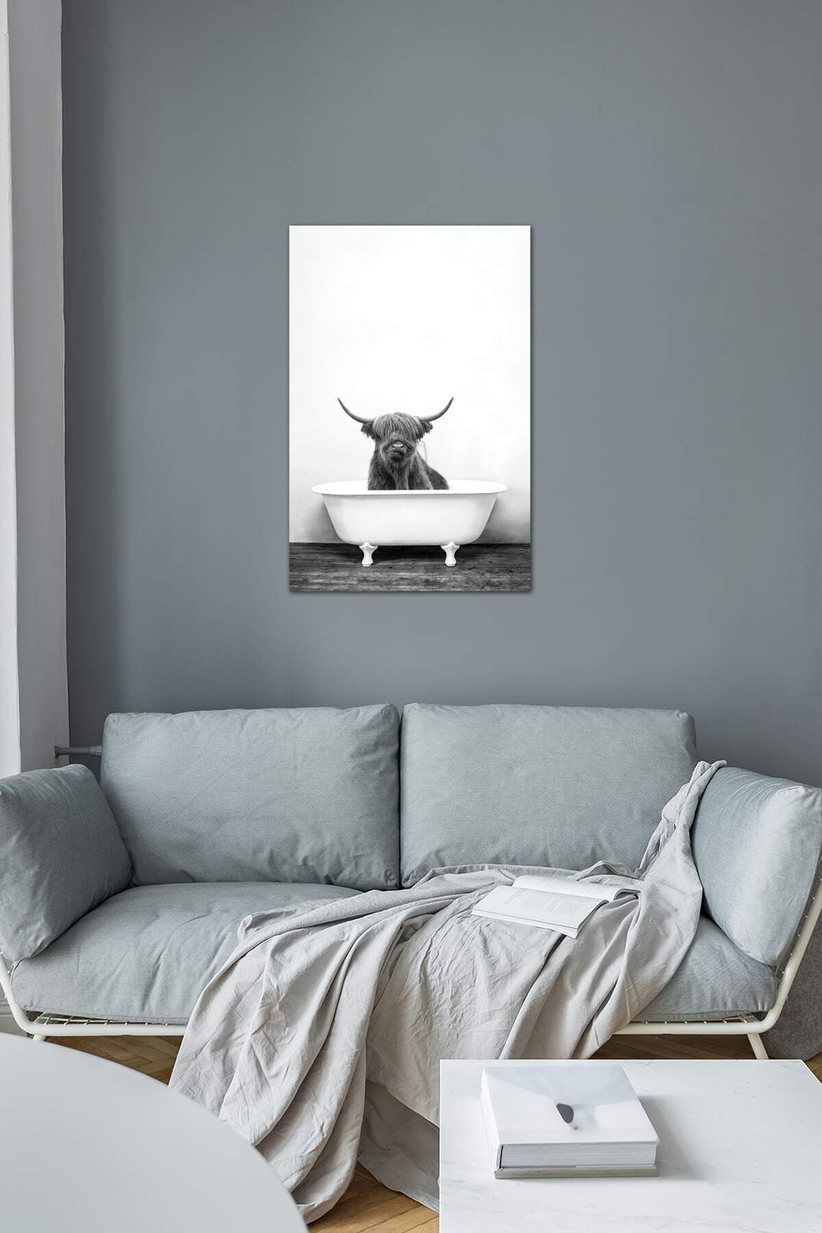 Icanvas Highland Cow In Bathtub Black And White By Amy Peterson Wall ...