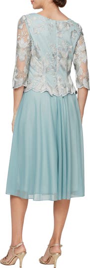 Alex Evenings Illusion Sleeve Embroidered Midi Dress Nordstrom