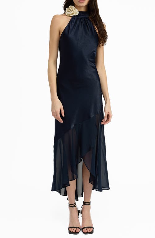 En Saison Hudson Satin High-low Midi Dress In Navy