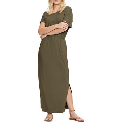 Michael Stars Chantel Side Slit Short Sleeve Cotton Blend Maxi Dress, Green