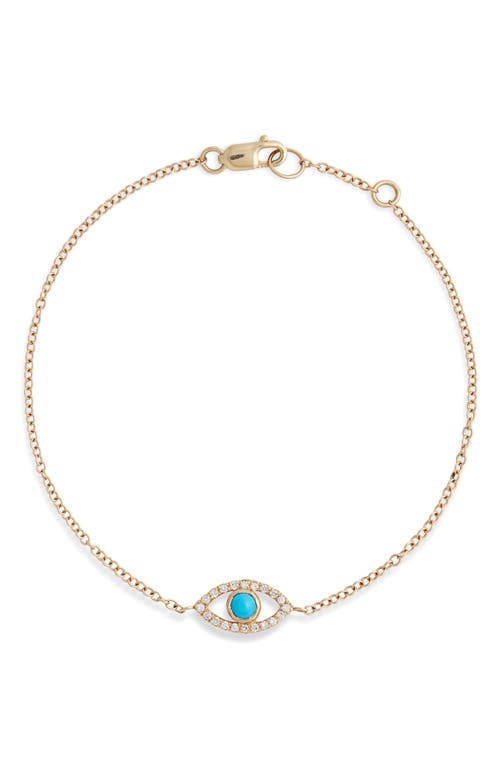 Evil Eye Turquoise & Pavé Diamond Bracelet in Gold