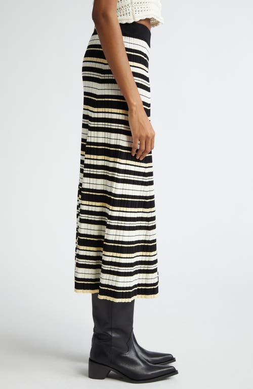 Shop Ganni Futute Rib Stripe Midi Skirt In Ivory Multicolour