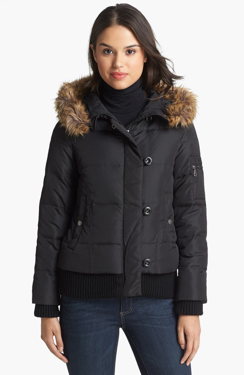 DKNY Faux Fur Trim Hooded Down Jacket (Online Only) | Nordstrom