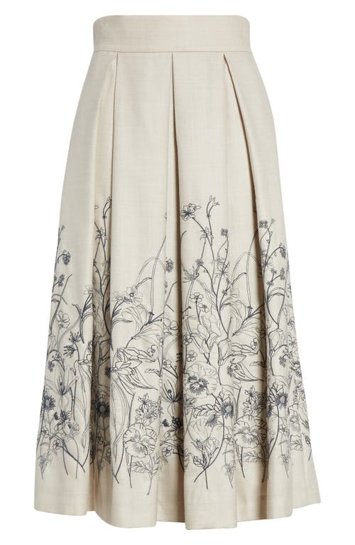 Shop Eleventy Floral Embroidered Pleated Midi Skirt In Ivory