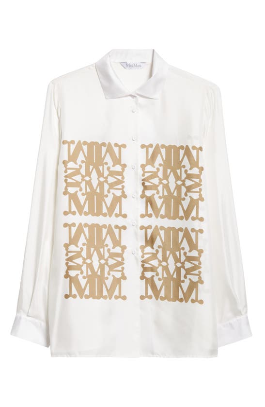 Shop Max Mara Legno Monogram Print Silk Twill Shirt In Vanilla