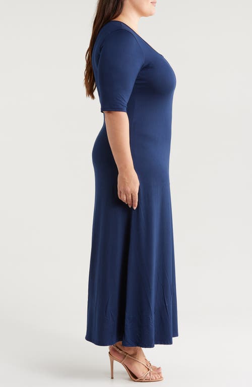 Shop 24seven Comfort Apparel Scoop Neck Jersey Maxi Dress In Navy