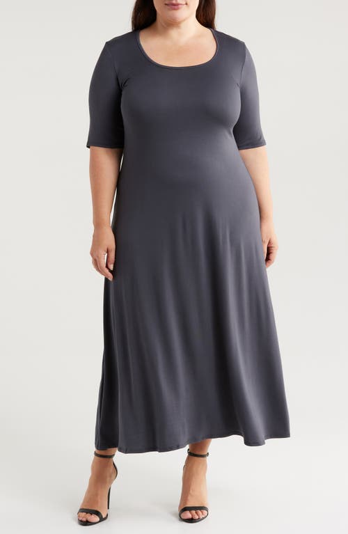 24seven Comfort Apparel Scoop Neck Jersey Maxi Dress In Charcoal