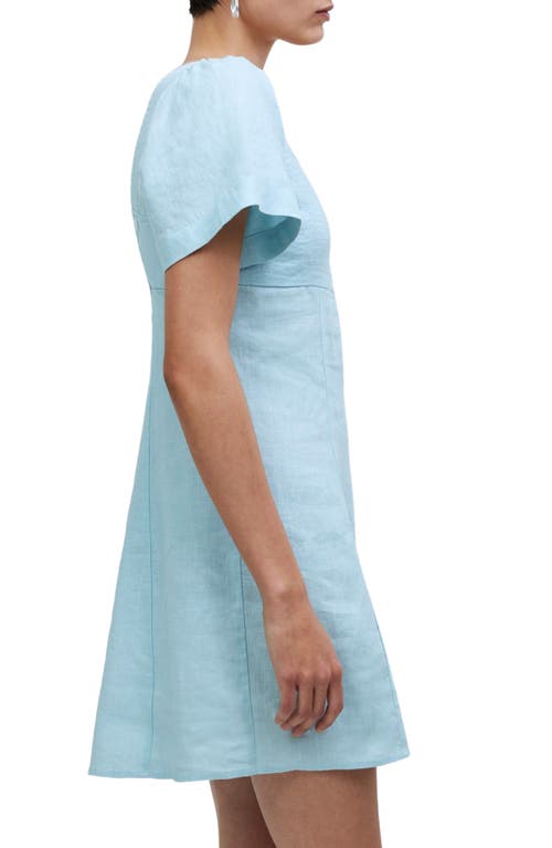 Madewell Flutter Sleeve Linen Blend Minidress In Blue Heron