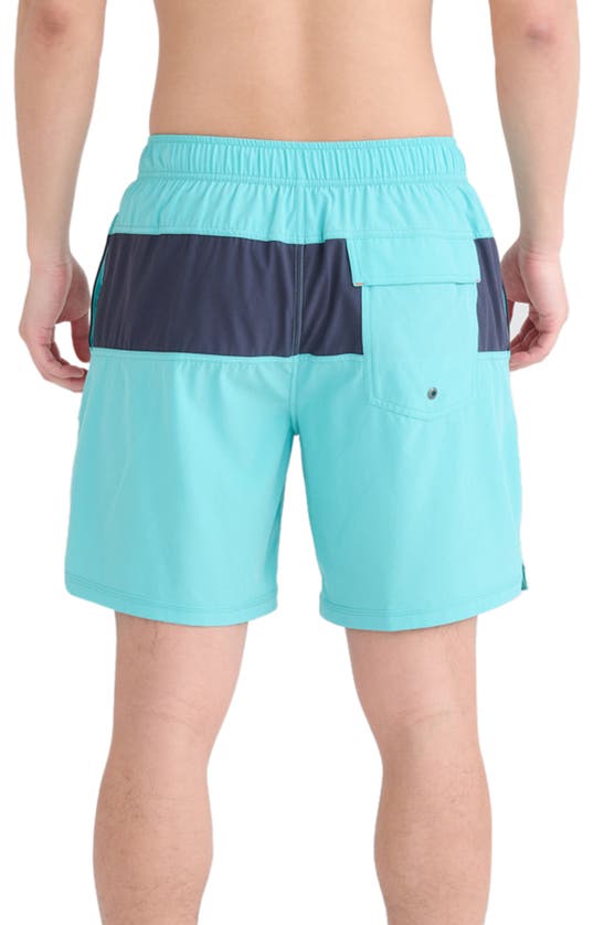 Shop Saxx Oh Buoy Colorblock Volley Swim Trunks In Turquiose/ India Ink