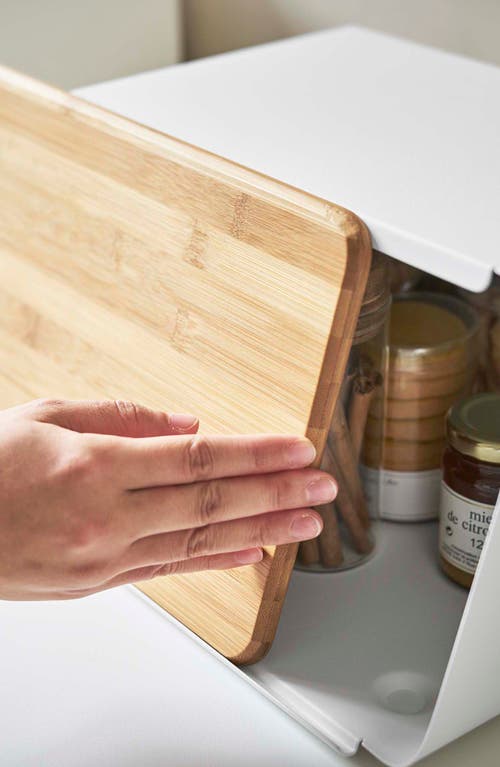 Yamazaki Breadbox With Bamboo Cutting Board In White