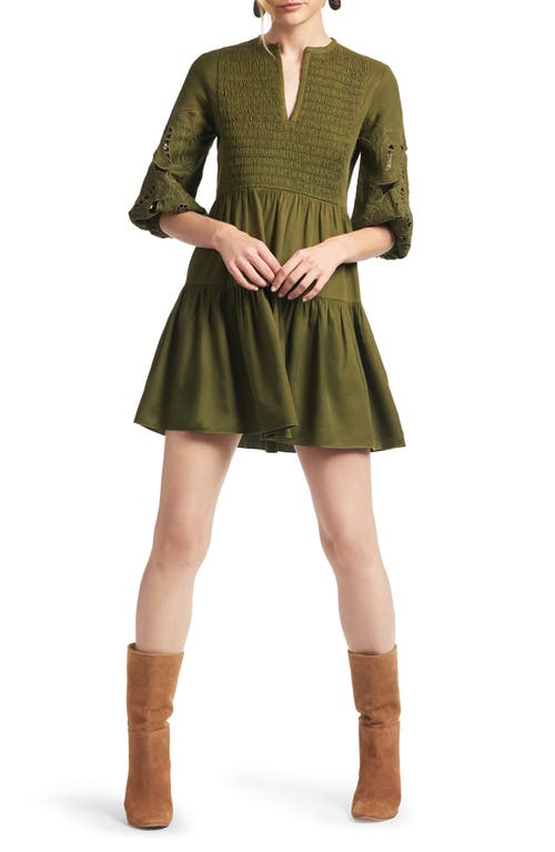 Sachin & Babi Kendall Smocked Twill Minidress Olive Green at Nordstrom,