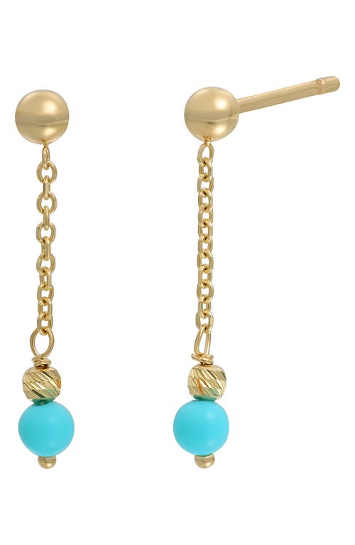 14K Gold & Turquoise Liner Drop Earrings in 14K Yellow Gold