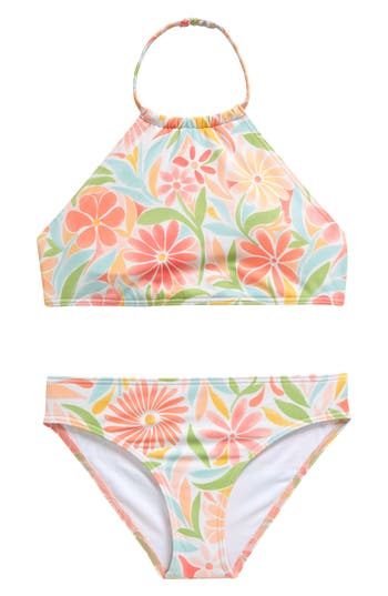 Billabong Kids' Is This Love High Neck Two-piece Swimsuit In Dusk Blue