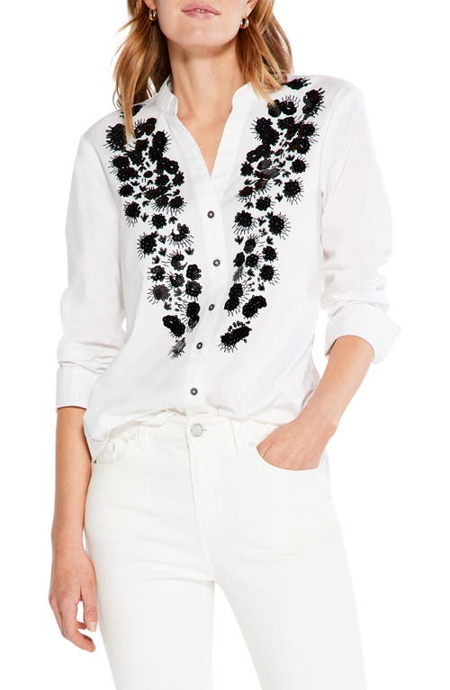 NIC+ZOE Sequin Bloom Stretch Poplin Shirt in Paper White