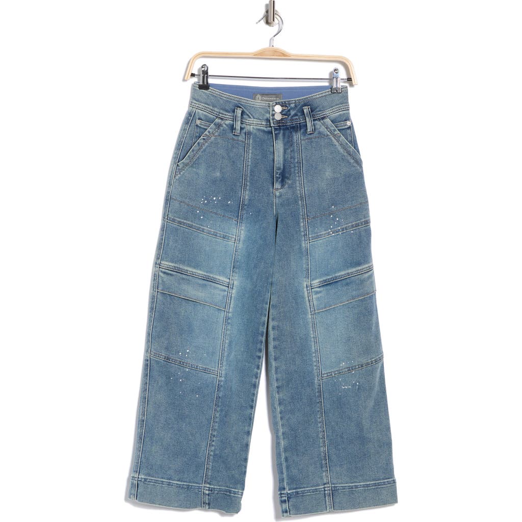 Democracy Paint Splatter Cropped Wide Leg Jeans In Light Blue Artisinal