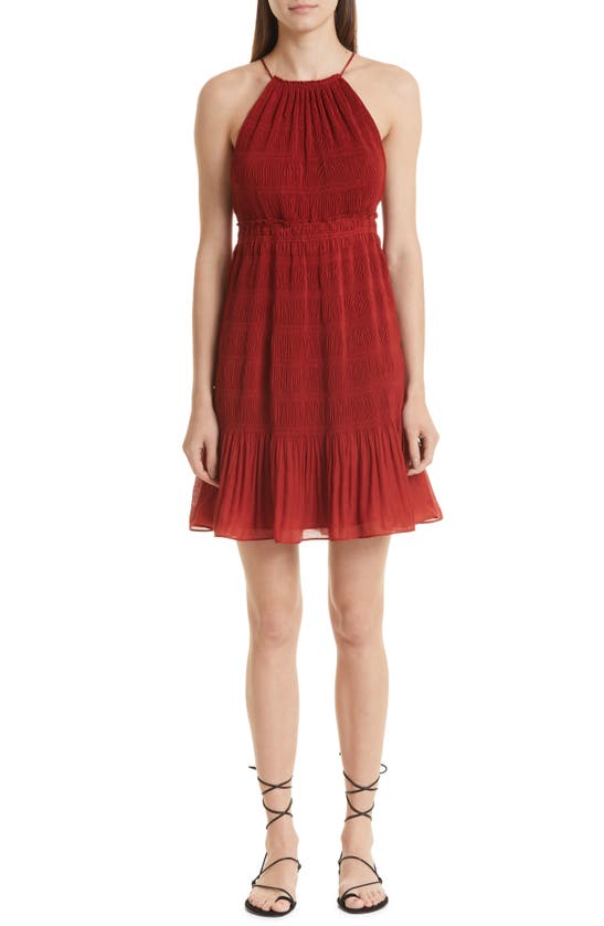Shop Rebecca Taylor Pleated Voile Dress In Red Clay
