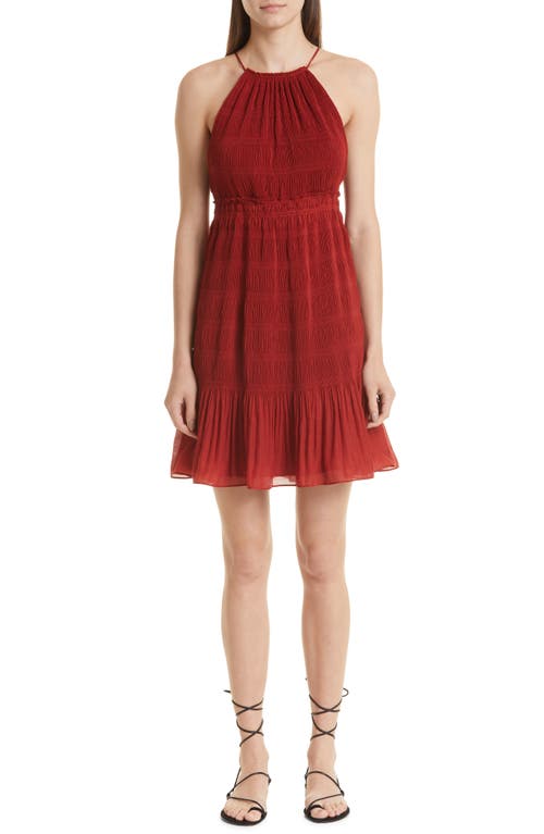 Pleated Voile Dress in Red Clay