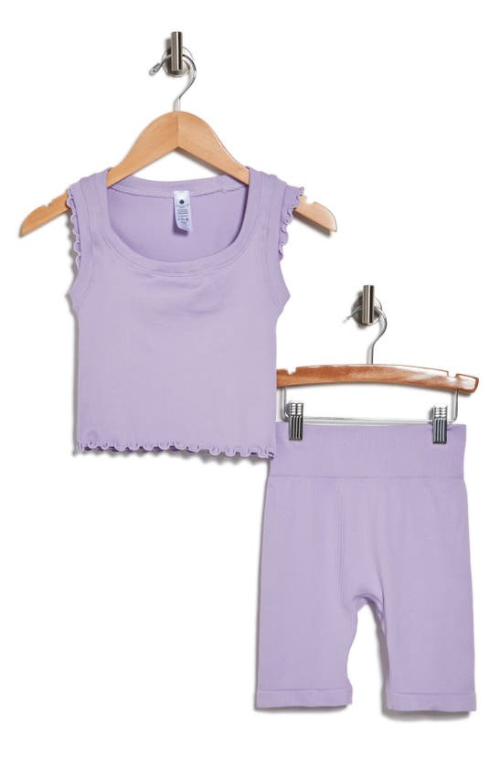 Shop Yogalicious Kids' Rib Tank & Shorts Set In Pastel Lilac