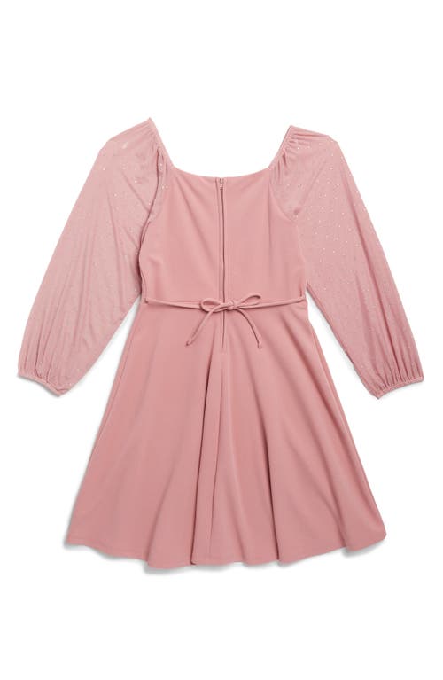 Speechless Kids' Rhinestone Mesh Long Sleeve Crepe Dress In Mauve Jm