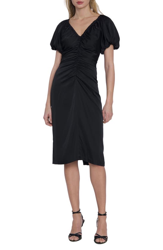 MAGGY LONDON MAGGY LONDON RUCHED PUFF SLEEVE SHEATH DRESS 