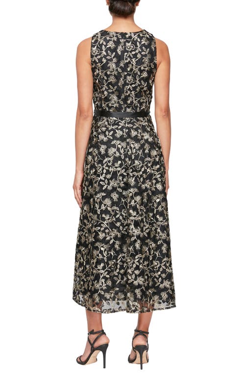 Shop Alex Evenings Embroidered Sleeveless Midi Cocktail Dress In Black Gold