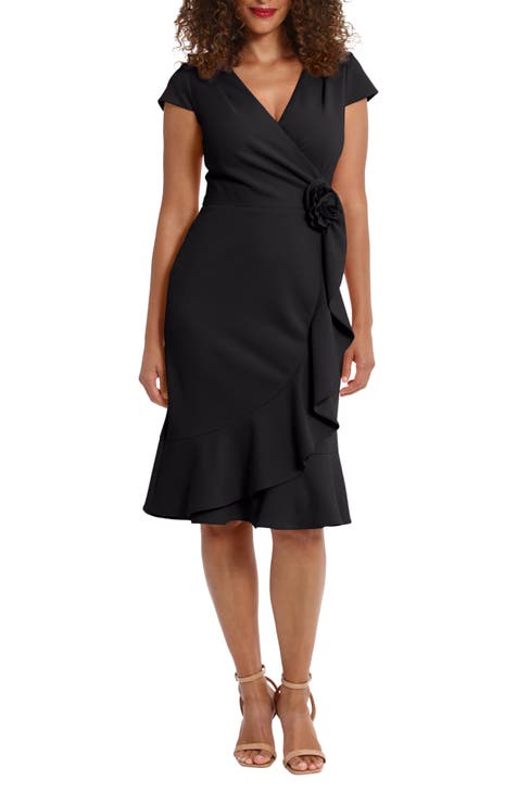 Rosette Ruffle Cap Sleeve A-Line Dress