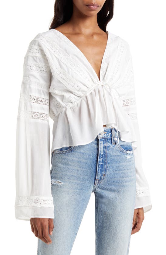Allsaints Chlo Broderie Crop Long Sleeve Cotton Blouse In Chalk White